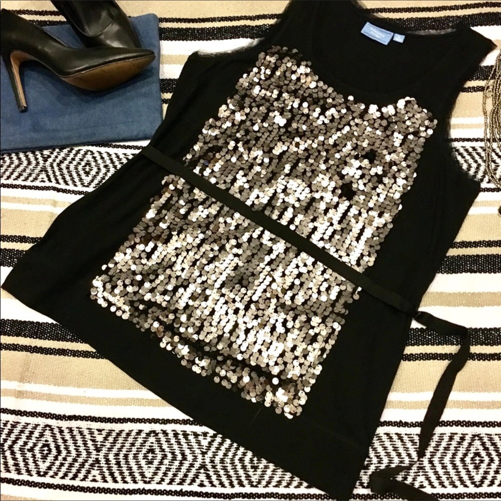 Vera Wang Black Top with Pewter Sequins